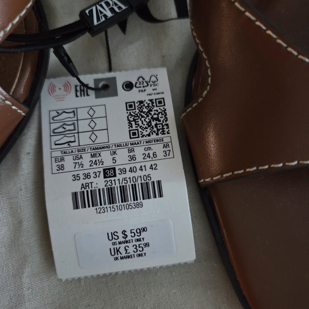 New Never Used, Zara Brown Heeled Sandals. 2in Heel Size 38 - Picture 4 of 6